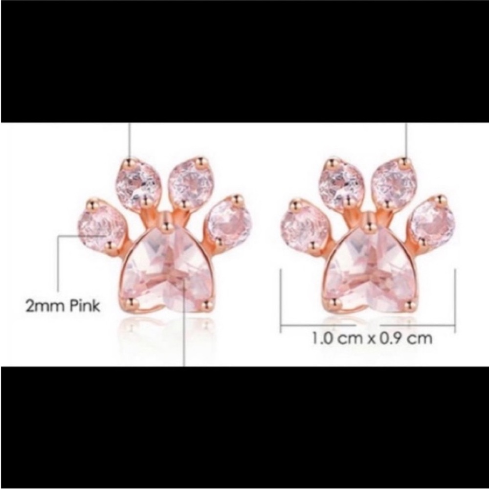 Pink Heart Paw earrings / stud - Picture 4 of 5